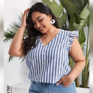 Plus Butterfly Sleeve Striped Top1